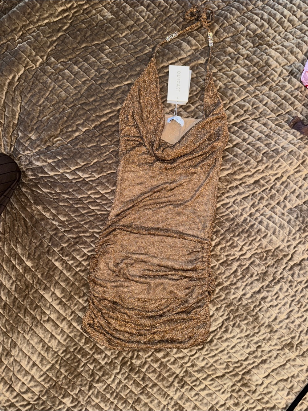 Outcast Rose Gold Halter Cowl Neck Dress